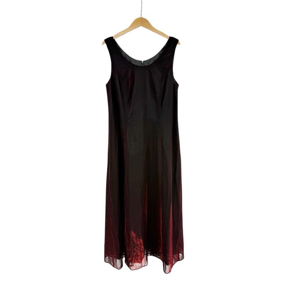 Onyx‎ Nite Black Red Metallic Maxi Dress Gown Shimmer Witchy Vamp Whimsy Goth 14